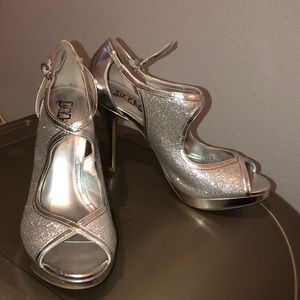 Silver sparkly heels worn once for prom.